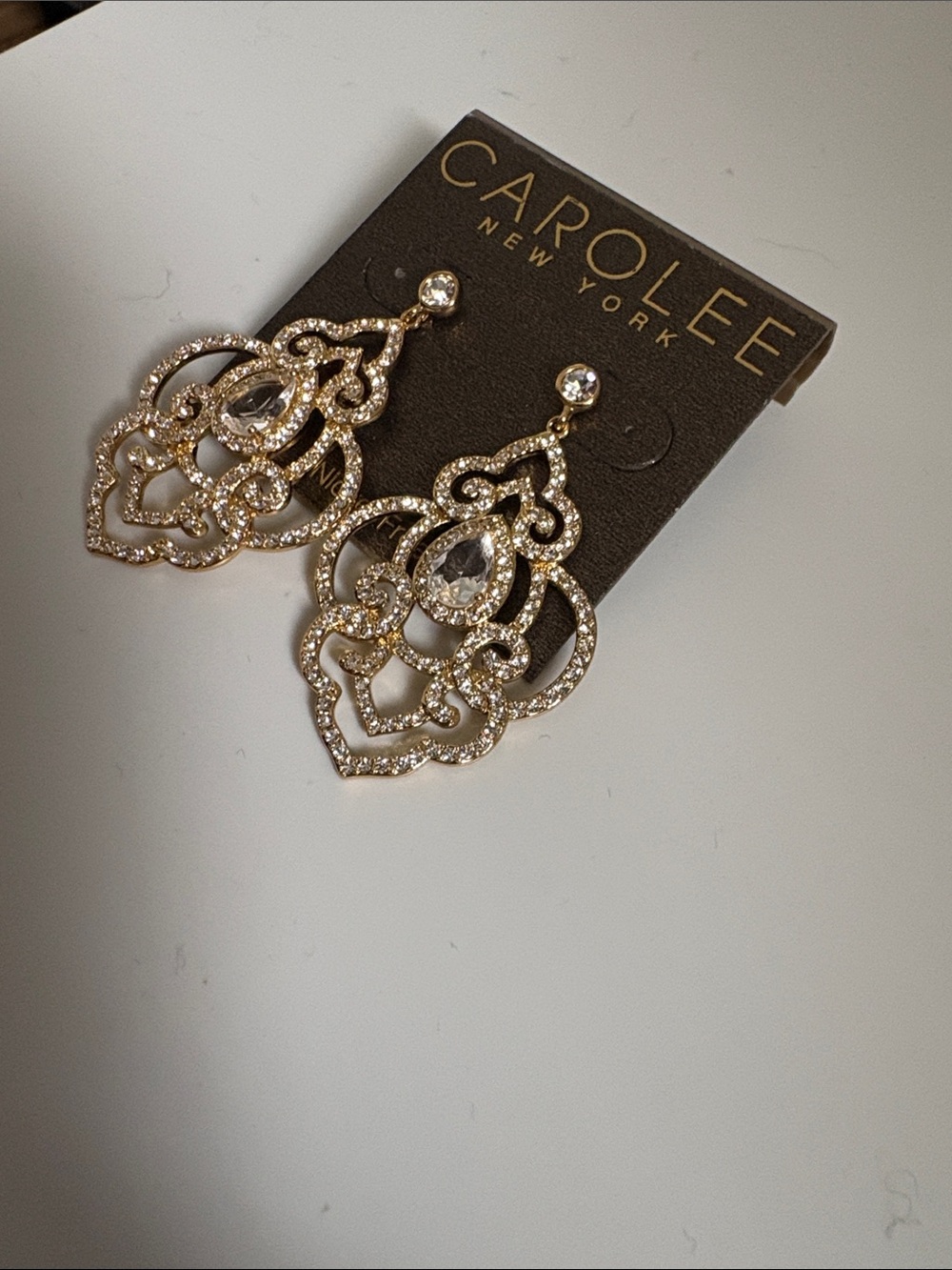 NWT [Carolee] Bryant Park Openwork Drop Chandelier Dangle Earrings w/ Crystals - Picture 6 of 11